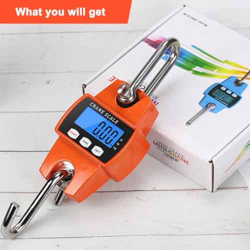 660lb/300kg Digital Crane Scale - Compact LCD Handheld Hanging Scale for Garage, Farm, Hunting, Fishing & More (300kg/orange) - color: 300kg/orange