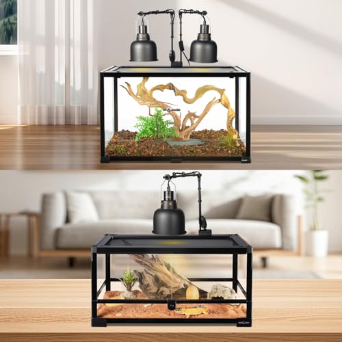 REPTI ZOO Dual Reptile Lamp Stand, Reptile Light Stand with Two Flexible Brackets, Height Adjustable (13.4 inch to 18.5 inch) for Hanging Heat Lamp Holder and Light Fixture