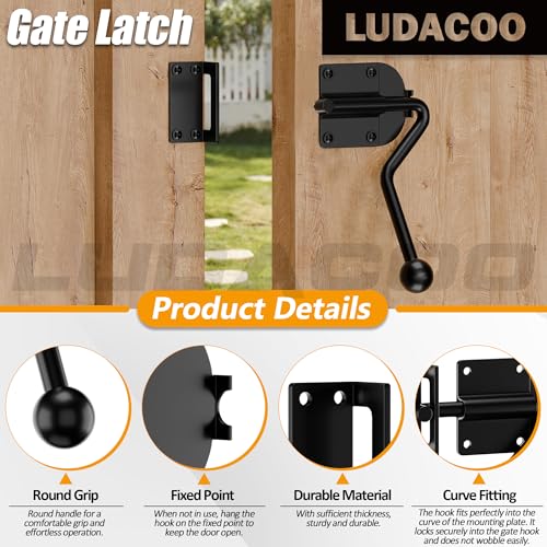 Rocker Slide Bolt Gate Latch, Heavy Duty Door Lock Hook Style, Slide Bolt Latch for Outdoor Wooden， Barn Gate–Ergonomic Round Handle Grip, Rust-Resistant Metal Gate Hardware, 1 Pack