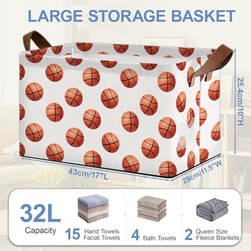Basketball Collapsible Storage Box,Organizer Bin with Handles for Room Decoration,Bins Book Basket Box 17x11.5x10Inch - color: Basketball