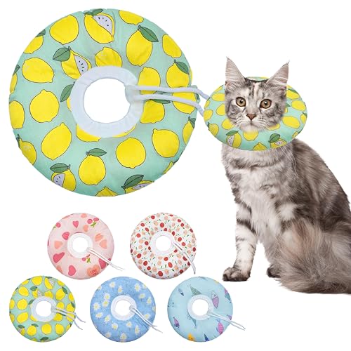 Seyezo Cat Cone Collar Soft, Adjustable Cat Recovery Collars, Green Lemon M | Stops Licking, Cute Donut E Collar, After Surgery, Anti-Scratch Elizabethan Collar for Kittens, Cone of Shame E-Collar - color: Green Lemon, size: Medium