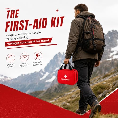 Red Empty First Aid Bag, Portable Oxford Cloth Emergency Medical Pouch, Compact First Aid Storage Bag for Travel, Outdoor, Home and Office