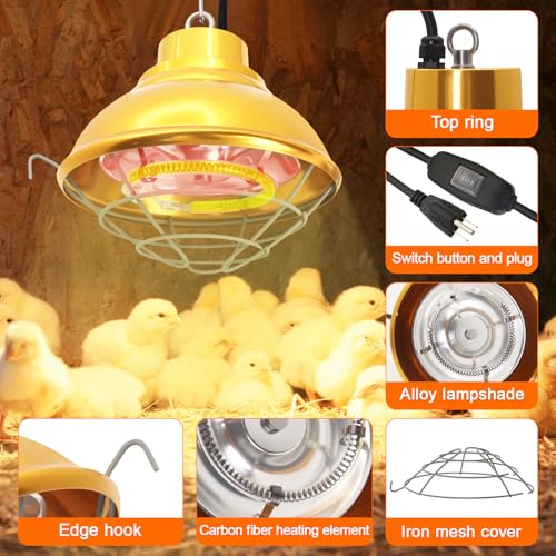 Hanging 350 Watt Heat Lamp for Chickens with Carbon Fiber Bulb for Indoor&Outdoor Used with Two-Temperature Adjustable for Chicks, Duck, Pet House, Poultry Professional Waterproof Heater (350 Watt) - size: 350 Watt