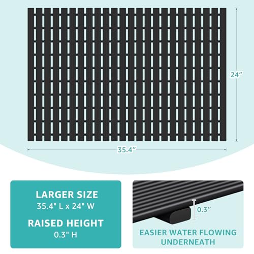 OTHWAY Large Shower Mat, 35.4 x 24 Inch No Suction Cup Shower Mat Non Slip, Quick Drain Non Slip Shower Mats for Inside Shower, Heavy Duty Curlable PVC Stand up Shower Floor Mat, Black - color: Black