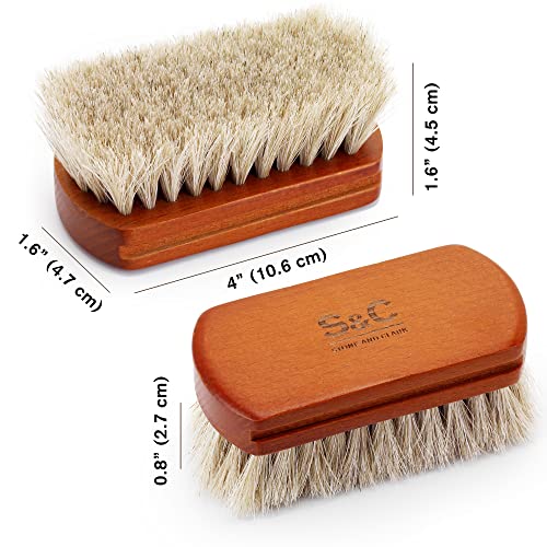 Mini 4" Shoe Brush - Portable Horse Hair Boot Brush w/Natural Wood Handle - Soft Bristle Shoe Shine Brush for Cleaning, Buffing & Polishing Leather Shoes - Travel-Friendly Size - color: White