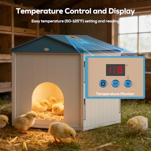 Chick Brooder Plate for Chicks Temperature Control & Display, 11.4"Lx11.2"W | Chicken Brooder Box for Chicks with Thermostat Fan & Light, 6.5Ft 110V Power Cord Brooder Heater 50W Chick Heat Plate