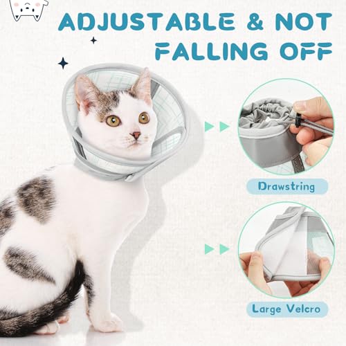 Supet Cat Cone Collar Soft, Air Mesh Recovery Collar to Stop Licking, Breathable Neck Cone Alternative, Lightweight Cat Head Cone Anti Scratch (Green,M) - color: Green, size: M