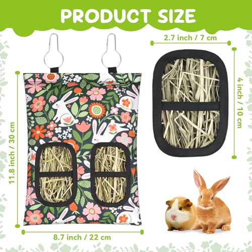 3 Pcs Rabbit Hay Feeder, 2-Hole Hanging Guinea Pig Hay Bags Washable Bunny Hay Bag for Rabbits, Chinchillas, Hamsters, Small Pets and Animals (11.8"×8.7") - color: Green,Yellow,Blue