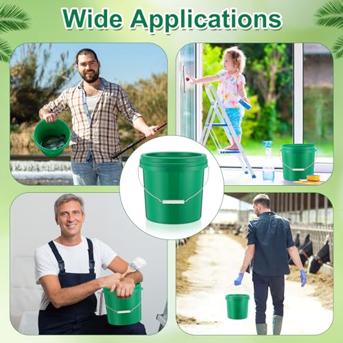 Tioncy 24 Pcs 2 Gallon Plastic Buckets with Lids and Handles,Green | Storage Pails for Paint, Cleaning, Organizing, Durable Containers, Metal Handles, Plastic Material - color: Green