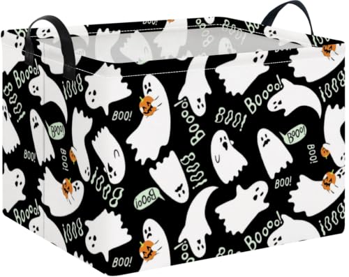 NTAO Gift Storage Basket Empty for Halloween, Storage Bin with Handles, Room Decor, Book Box(Black Ghost Boo) - color: Black Ghost Boo