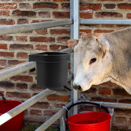 Abbylike 2 Pack 4 Quart Single Teat Calf Milk Feed Bucket Hook Over Hanging Calf Feeder Bucket with Nipple Mountable Plastic Livestock Feeder for Farm Stall Barn Cowshed Cattle Housing Feeding