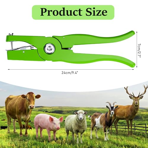 Livestock Ear Tag Pliers Universal Livestock Ear Tag Puncher Tagger Ear Tag Applicator for Livestock Cattle Cow Pig Sheep Goat (Green)