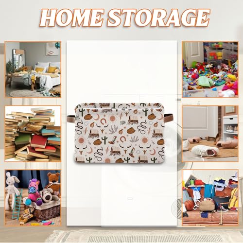 Rectangle Cowboy Storage Basket, 14.9"11"9.4" Collapsible Box Bin with Handles - color: Cowboy-white