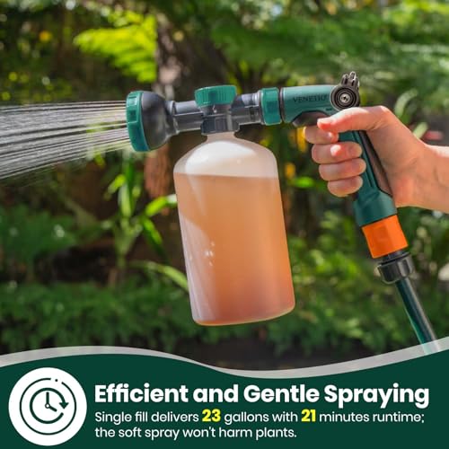 VENETIO 8-Dial Hose End Sprayer for Liquid Fertilizer/Soap | Precision Lawn, Yard & Garden Feeder with 34oz Bottle for Uniform Fertilizing and Watering Plants | Hose Attachment Nozzle Spray Gun - style: Lawn & Garden Feeder (34 oz)