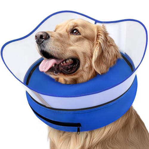 Supet Raised Inflatable Dog Cone Collar to Stop Licking, Soft Dog Cone Alternative After Surgery, Pet Neck Donut Collar for Small Medium Large Dogs - color: Solid Blue, size: L(Neck 12"-16")