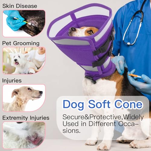 Dog Cone Collar After Surgery to Stop Licking | Adjustable Elizabethan Collar for Neutering, Lightweight Breathable Recovery Neck Cone to Prevent Biting Wounds & Hot Spots (Purple, L) - color: Purple, size: Large