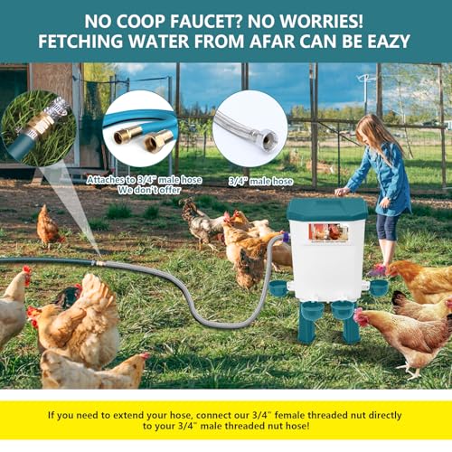 Lilyang Automatic Chicken Waterer, Auto Water Refills | Float-Controlled Poultry Watering System, Connects Directly to 3/4" Faucet & Hose (No Fitting Required), Standing/Hanging Use - color: Blue