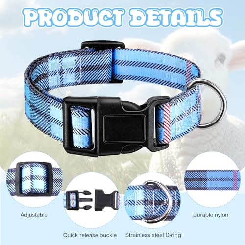 2 Pack Goat Collars with Bells, Sheep Grazing Copper Bells and Adjustable Nylon Collar Set Loud Bronze Bell Small Farm Animal Sheep Cow Accessories(Blue, White,Plaid Pattern) - style: Plaid