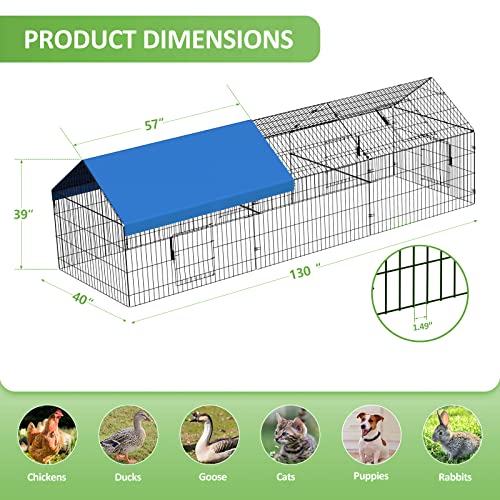 INJOPEXI Metal Chicken Coop 130"×40"×39" Chicken Runs for Yard with Cover Chicken Playpen Enclosure Chicken Pen Kennel Duck Coop Cage for Outdoor Backyard Farm Rabbit Dog Cat Small Animal Poultry