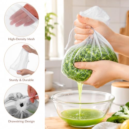 5 Pack 200 Mesh Fine Mesh Strainer, Cheese Cloth Bags for Straining | Bowl-Shaped Nut Milk Bags, Reusable Nylon Cheese Cloth Filter Bag for Nutmilk Juices Cold Brew Tea Coffee Juice Soy