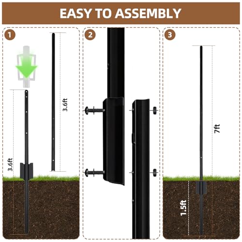Metal Fence Post 7FT, 15 Pack Heavy Duty T Posts for Lawn, Garden, Farm | Heavy Duty Steel / Black Coating / Rust Resistant / Garden Wire Fence Support / Trellis / No-Dig U Post - size: 7FT-15PCS SPLICING