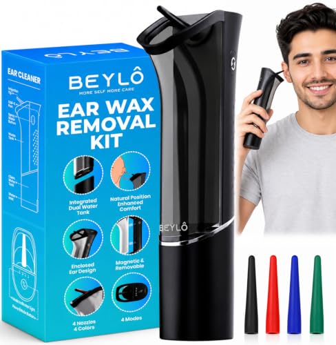 Ear Wax Removal Kit – Ear Cleaner for Adults and Kids – Dual Tank Design, 4 Nozzles, 4 Cleaning Modes, IPX6 Waterproof, One-Hand Operation – USB-C Rechargeable Electric Earwax Irrigation Device