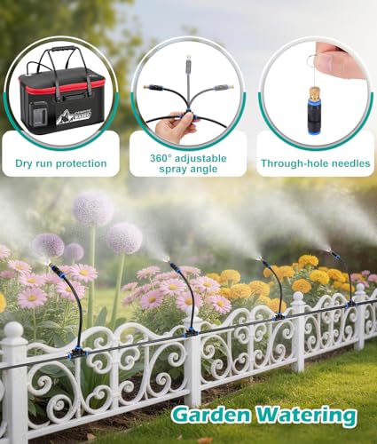 Portable Misting Systems for Patio, Outdoor Water Cooling Misting Kit with 6000mAh Water Pump IPX8, DIY Misters for Outside Garden, Greenhouse, Fan, Umbrella, Canopy, Pasture, Camping(22L Bucket)