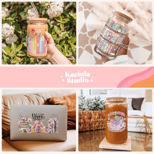 Kaciola 10 Sheets UV DTF Cup Wraps for 16 oz- Booklover Theme UV DTF Stickers, 1 Sheet Mysterious Pattern Transfer, Rub on Transfers Stickers for 16 oz Libbey Glasses Crafting - style: Book