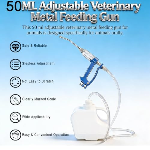 50ML Adjustable Veterinary Metal Feeding Gun, Continuous Drench Gun Continuous Dosing Device with 2.5L Portable Tank, Husbandry Autonomous Feeding Tool for Pig, Sheep, Cow, Horse (50ML) - style: 50ML
