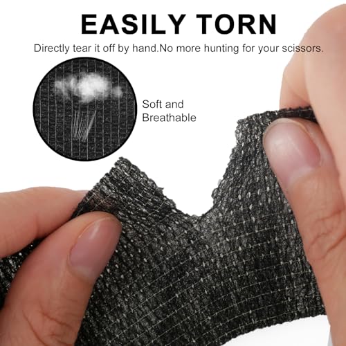 48 Pack Self Adhesive Bandage Wrap, 2” x 5 Yards Cohesive Medical Tape Elastic Grip Tape Black Sports Tape Athletic for Ankle, Wrist Sprains, Pet First Aid (Black) - color: Black