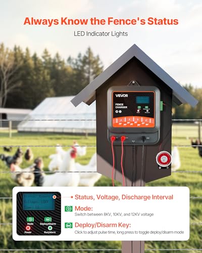 VEVOR Multi-Powered Electric Fence Charger, 2J/3J/5J, Electric Fence Energizer with Real-Time LED Display, 6.2 Miles Range, AC DC Powerful Fences Charger, Keep Out Wild Animals, for Livestock Poultry - style: 2J/3J/5J