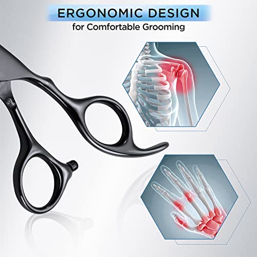 Gimars 7.0in Professional 4CR Stainless Steel Safety Round Tip 6 in 1 Dog Grooming Scissors Heavy Duty Titanium Coated Pet Grooming Scissor for Dogs, Cats and Other Animals - style: 7inch Black 6 in 1 Professional