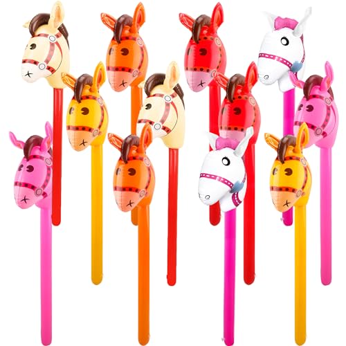 12 Pcs 40 Inch Inflatable Horsehead Stick Multicolor Blow Up Pony Stick Balloon for Kids Birthday Horse Themed Party Supplies (Color Set 1) - color: Color Set 1