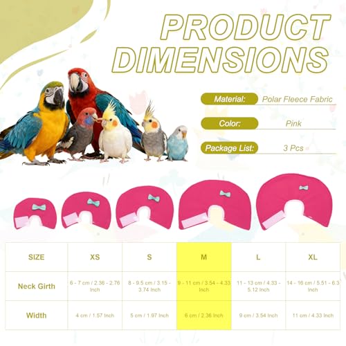 Bird Collars, Bird Cone Collar Protective Recovery Cones, Soft Adjustable Anti-Bite Feather Neck Protector (Pink, M, 3 Pcs), Intended for Budgie/Cockatiel/Lovebirds - color: Pink, size: M