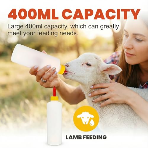 Housoutil 400ml Lamb Feeding Bottle, 1 Set Baby Goat Bottles with Nipples, Farm Feeding Bucket for Livestock Such as Lambs, Suckling Pigs, Calves (5 feeders, Plus 5 Nipple)