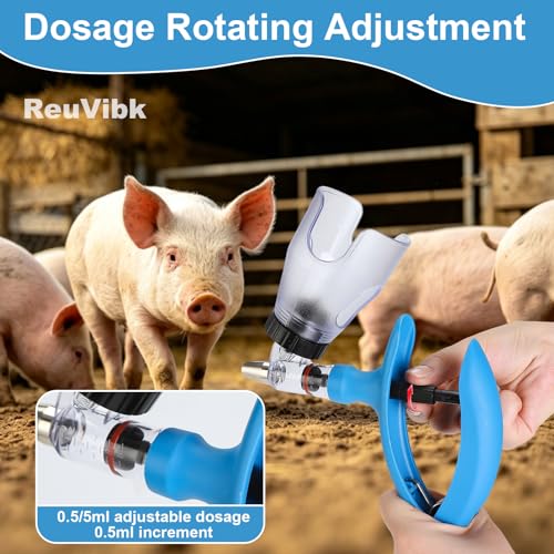 5ml Continuous Self-Refilling Livestock Syringe, 10 Needles Included | Adjustable dosage from 0.5ml to 5ml Veterinary Injection Gun for Chicken, Duck, Pig, Sheep, Cow Poultry - color: Blue