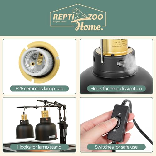 2 Pack Reptile Light Fixture, 5.5in Deep Dome Reptile Heat Lamp Fixture with Switch, Dual Terrarium UVB Basking Light Fixture for Bearded Dragon Snake, Suitable for E26 Bulbs Up to 100W - size: 5.5IN 100W