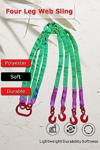 Four Leg Bridle Web Sling 6.5ft 6610lb Web Slings Belt Type with Hook 2.0 m 3000 kg Light Weight and Flexible Capacity Steel Sling[4leg 3.0t] - size: 4leg-3t