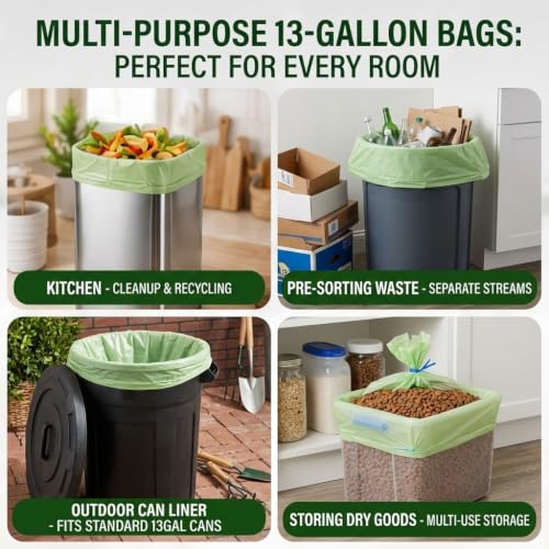 OrangeBio 13 Gallon Compostable Trash Bags, 50 Count, BPI Home Certified | 0.9 Mil Tall Kitchen Garbage Bags for Food Waste & Home Composting, Plant-Based, 24" x 31.5" - size: 50 Count (Pack of 1)