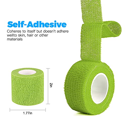 Bandage Wrap 8 Pack 2”x 5 Yards Self Adhesive Bandage Wrap Breathable Cohesive Bandage Wrap Rolls Athletic Elastic Self Adherent Wrap for Sports Injury,Wrist, Knee, Ankle Sprains and Swelling(Green) - color: Green, size: 2 Inch (Pack of 8)