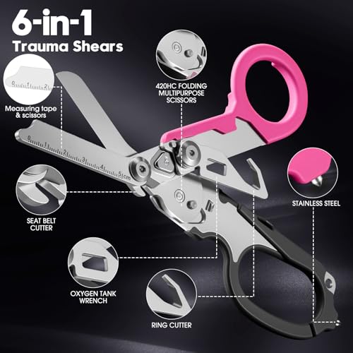 6-in-1 Heavy-Duty Emergency trauma shears (Black Pink) - color: Black Pink