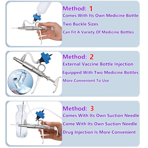 5ml Continuous Self-Refilling Livestock Syringe, 10 Needles Included | Adjustable dosage from 0.5ml to 5ml Stainless Steel Veterinary Injection Gun for Chicken, Duck, Pig, Sheep, Cow Poultry