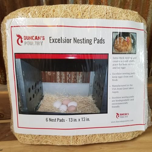 DUNCAN'S FAMILY FARM STORE Chicken Nesting Pads 13 x 13, 6 Pack, Aspen Excelsior Nest Pads with Kraft Paper Backing, USA-Sourced Nesting Box Pads for Chicken Coop, Cleaner Eggs, Easy Coop Cleanup - size: 6 Pack