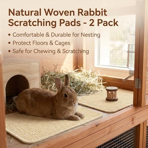 2-Piece Natural Sisal Rabbit Accessories, Scratching Pad, Premium Rug for Rabbit, Multi-Functional Bunny Mat, for Cage Flooring & Chewing