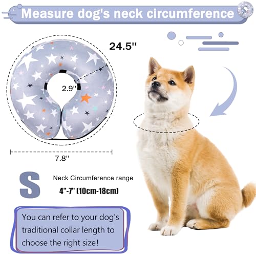 Recovery Donut Collar for Dogs & Cat,Inflatable Dog Cone Collar Alternative After Surgery,Soft Cone for Large Medium Small Dog,Adjustable Pet Neck Donut(Grey Star,Small - color: Grey, size: S（neck 4"-7"）