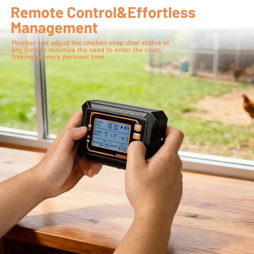 Automatic Chicken Coop Door Solar Powered with Remote Control Setup & LCD Screen, Anti-Pinch Chicken Door, Aluminum Auto Poultry Door with Timer & Light Sensor