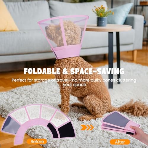 Dog Cone Collar for Dogs After Surgery,Transparent Dogs Cone Stop Licking,Foldable Dog Recovery Collars & Cones Anti-Bite Lick Protective Wound,Protective Elizabethan Collar Alternative,Pink,M - color: Pink