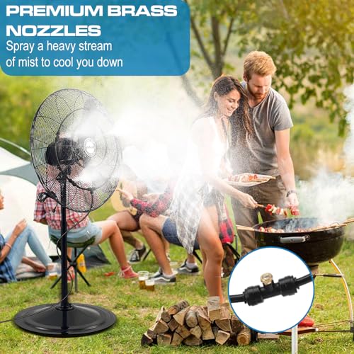 Outdoor Fan Misting System Kit 26.4FT with 8 Nozzles, Water Fan Misters for Cooling Outdoors, Water Sprayer for Backyard Portable Cooling Mist System for Outside Patio Garden Pool BBQ Greenhouse