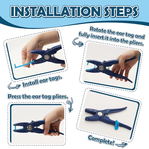 100PCS Livestock Ear Tags Sheep Goat 001-100 Numbered with Applicator Kit | with Punch Plier Tool, Laser Printed Plastic Tags for Goats Sheep Pigs Farm Herd Management Identification (Blue) - color: Blue