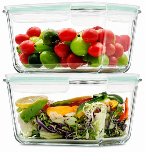 2 Pack Large Glass Storage Containers with Lids 85oz/10.5cup Big Airtight Glass Food Storage Containers for Rotisserie Chicken Watermelon Meal Prep, BPA Free, Freezer Dishwasher Oven Safe - color: green